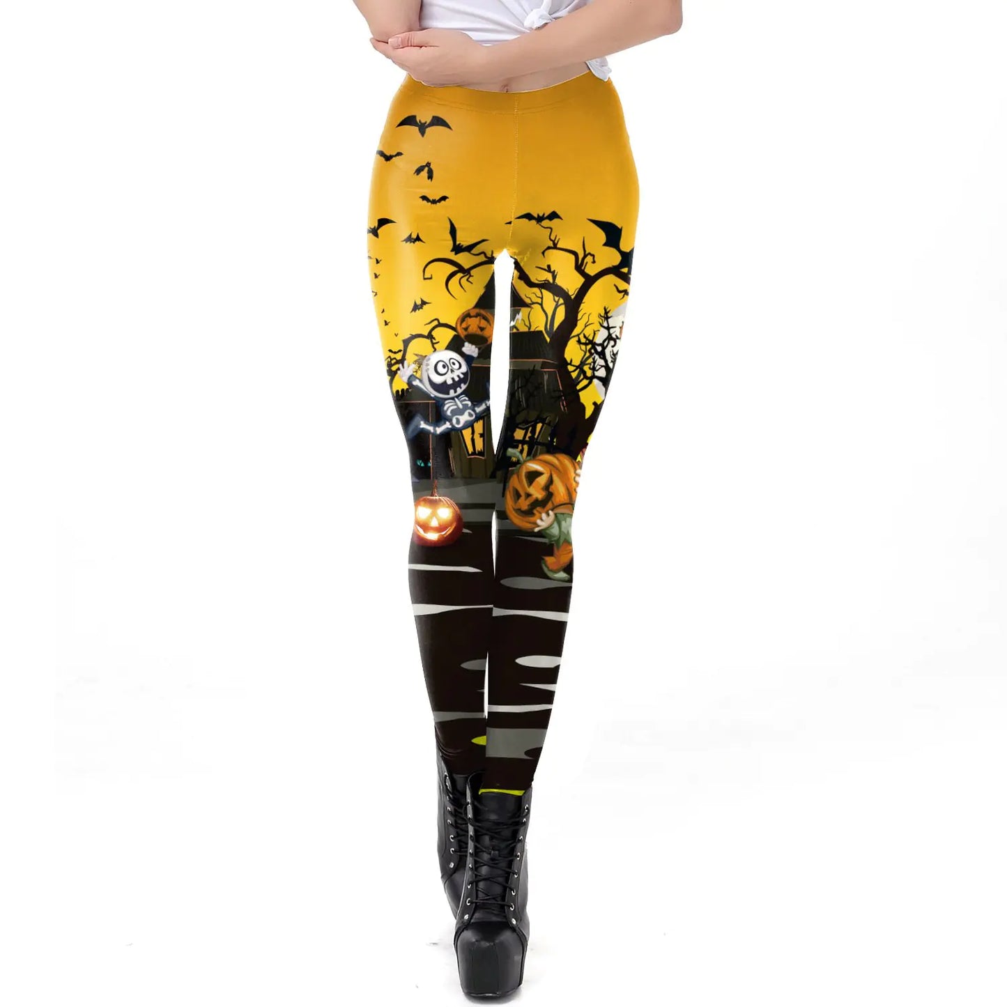 Horror Skull Print Leggings for Halloween Costumes