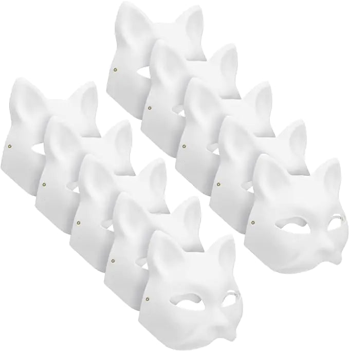 GAOMEIDA 10PCS Cat Mask DIY White Cat Painted Masks Half Blank Animal Cosplay Dress Up Mask Masquerade Cat Masks Halloween Mask Costume for Masquerade PropPartyCosplay