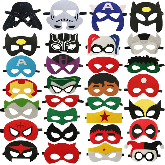 30 Packs Superhero Masks Party Favors for Kids Toys Set Dress Up Birthday Festival Christmas Halloween Cosplay Party Supplies Party Masks with 30 Different Types for Children